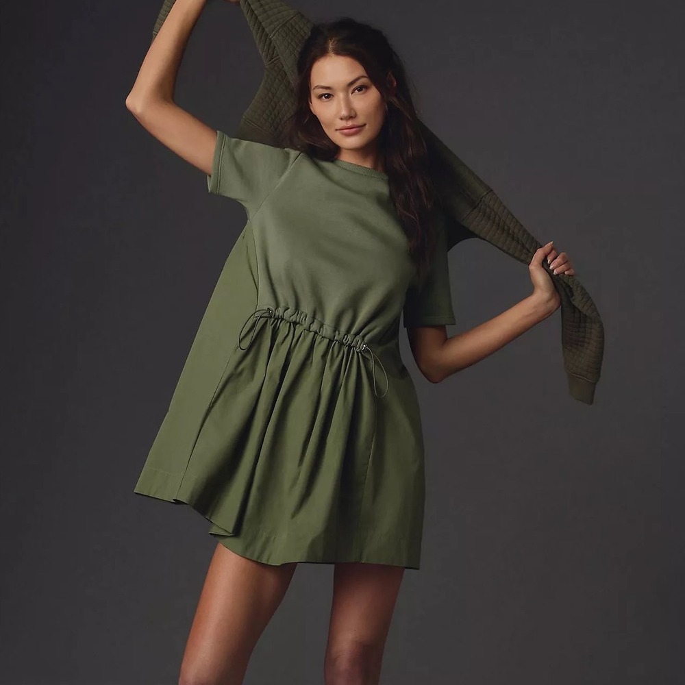 Anthropologie Pilcro Short Sleeve Sweatshirt Twofer Mini Dress Small Drawstring